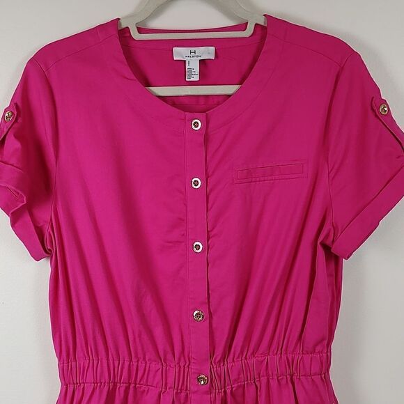 Halston Cinched Button Front Dress Bright Rose NWOT - Picture 6 of 11